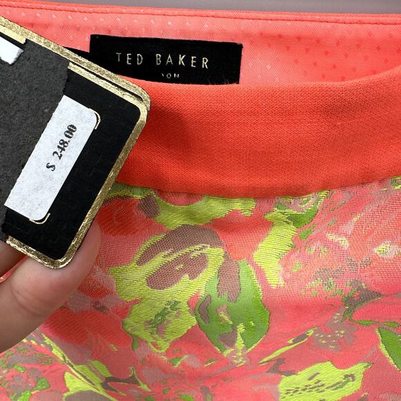 TED BAKER NWT Keleche Neon Coral Jacquard Wrap Skirt // 2 - Picture 7 of 11